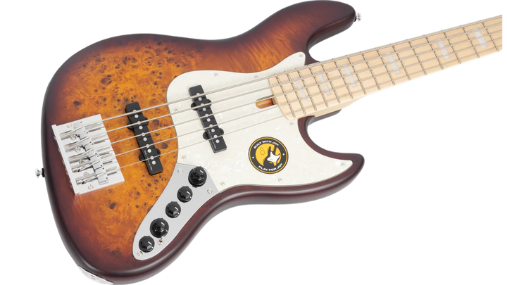 Sire V7 Ash-5 Reissue Tobacco Sunburst Poplar Burl Satin (2nd Gen) - Bajo Eléctrico | Esta variante fue descontinuada debido a un desequilibrio global en el suministro de madera de fresno Swamp Ash en 2021. Anteriormente, era un modelo emblemático y recib