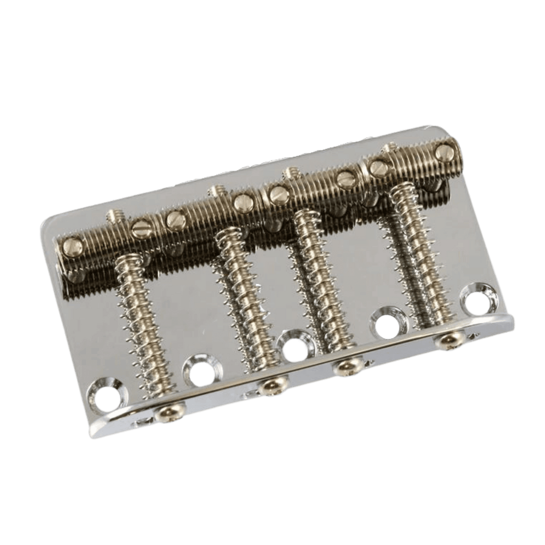 Vintage Bass Bridge 4 Strings (Nickel) | Vintage style bass bridge, Nickel, "threaded rod saddles", 2-1/4" string spacing. | Gearhub