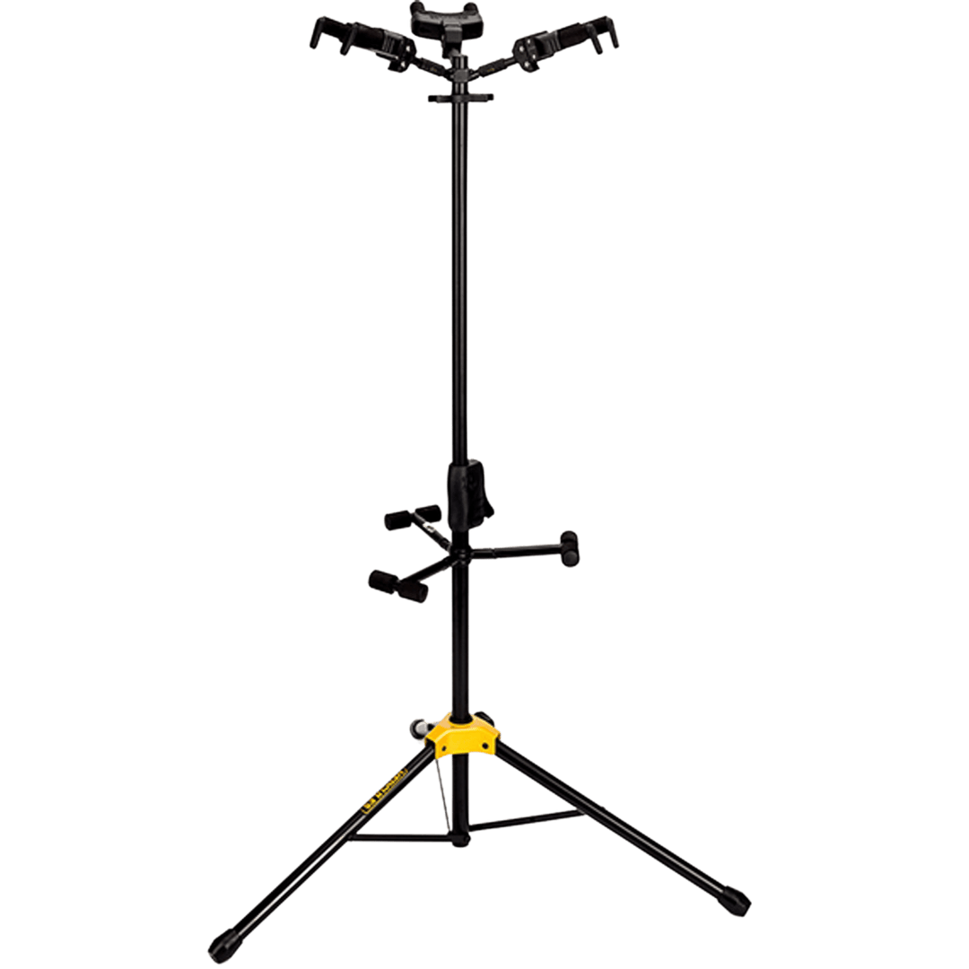 Hercules GS432B - Atril Triple Guitarra o Bajo | Atril triple para guitarra o bajo de Hercules fabricado en aluminio reforzado con terminaciones de espuma plástica de alta densidad para no dañar el acabado del instrumento. Cuenta con un sistema auto-grip