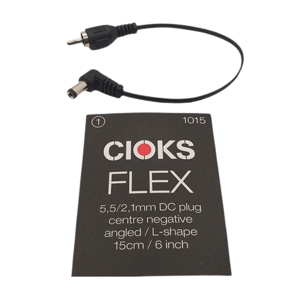 CIOKS Cable DC Negativo Type 1 STD | Los cables Flex de Tipo 1 son de color negro y están equipados con un enchufe DC de 5,5/2,1mm de centro negativo. Es el tipo más común, también conocido como el estándar BOSS. Para la mayoría de las aplicaciones, ofrec