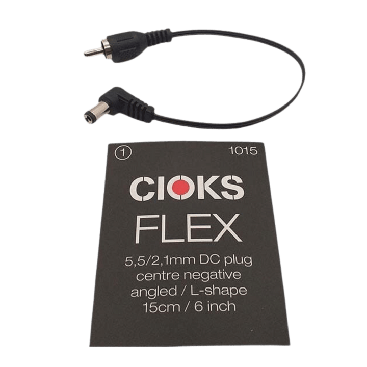CIOKS Cable DC Negativo Type 1 STD | Los cables Flex de Tipo 1 son de color negro y están equipados con un enchufe DC de 5,5/2,1mm de centro negativo. Es el tipo más común, también conocido como el estándar BOSS. Para la mayoría de las aplicaciones, ofrec
