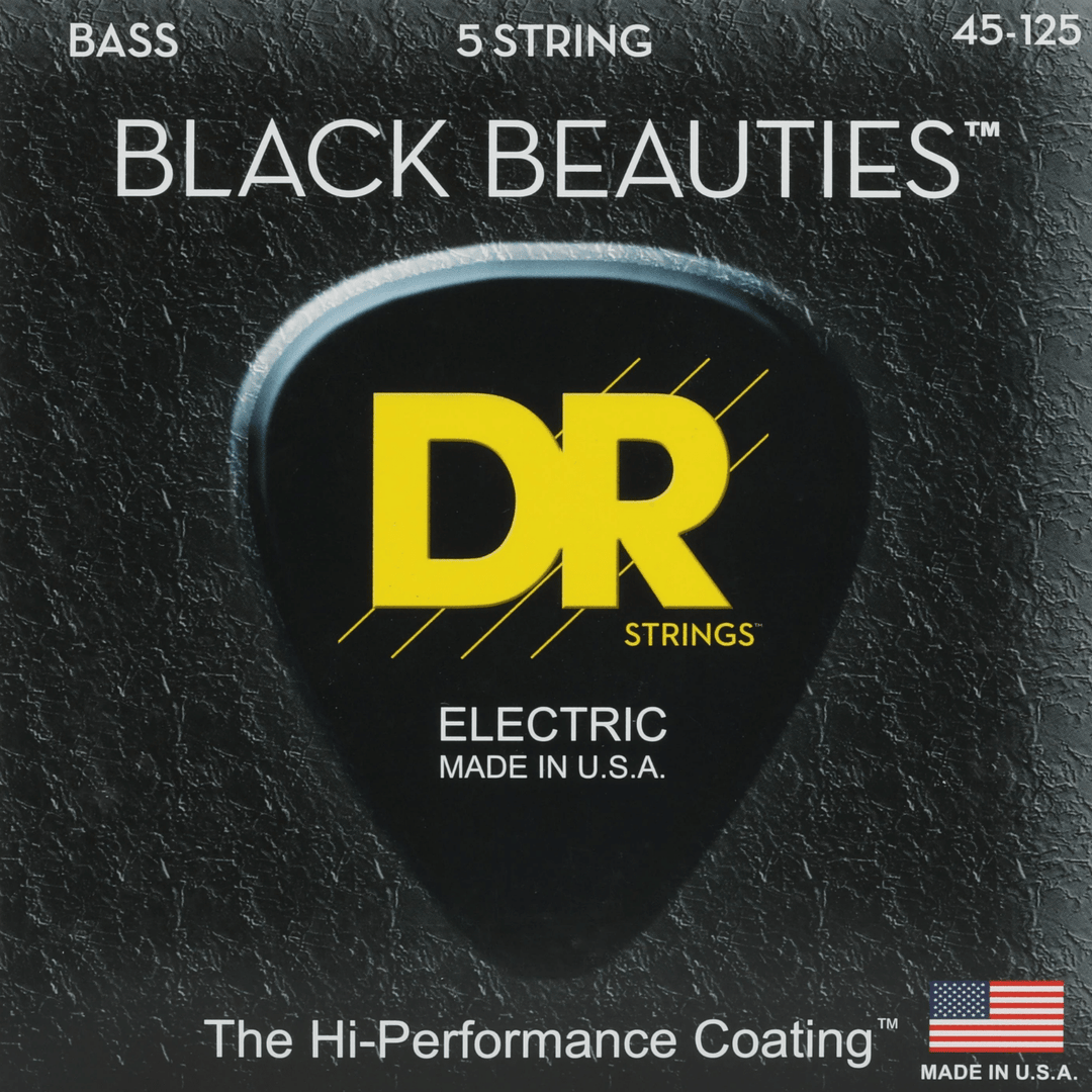DR Strings Black Beauties 5 (45-125) - Cuerdas de Bajo Eléctrico | Descripción Cuerdas de bajo BLACK BEAUTIES™ on tecnología K3™. El recubrimiento K3 es el primer recubrimiento que "suena tan bien o mejor que las cuerdas sin recubrimiento".El extraordinar