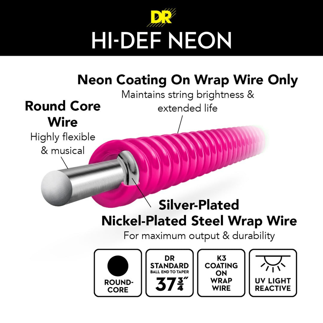 DR Strings HI-DEF NEON PINK (NPB5-45)- Cuerdas de Bajo Eléctrico
