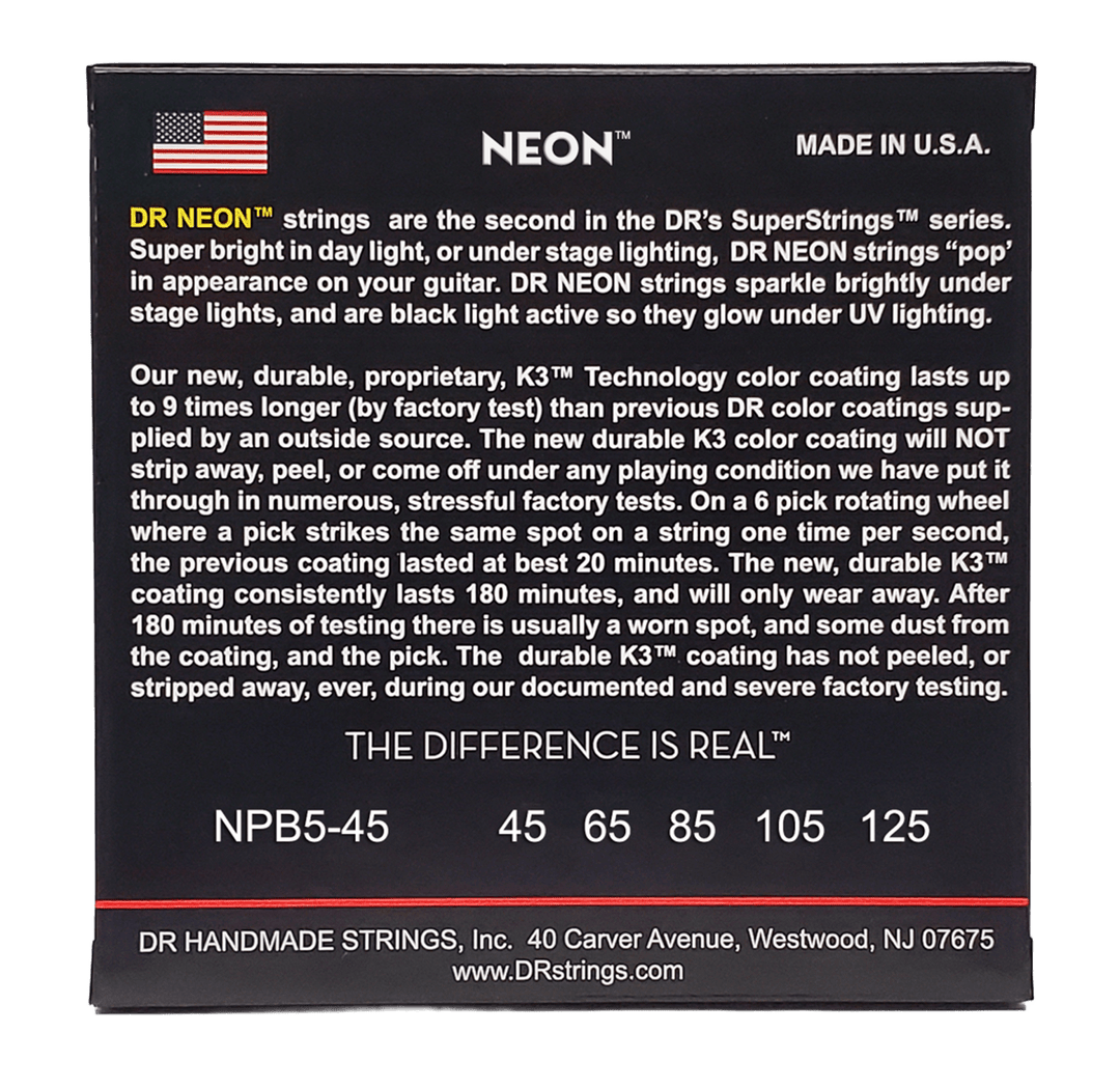DR Strings HI-DEF NEON RED (NRB5-45)- Cuerdas de Bajo Eléctrico