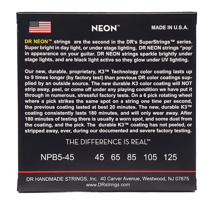 DR Strings HI-DEF NEON RED (NRB5-45)- Cuerdas de Bajo Eléctrico