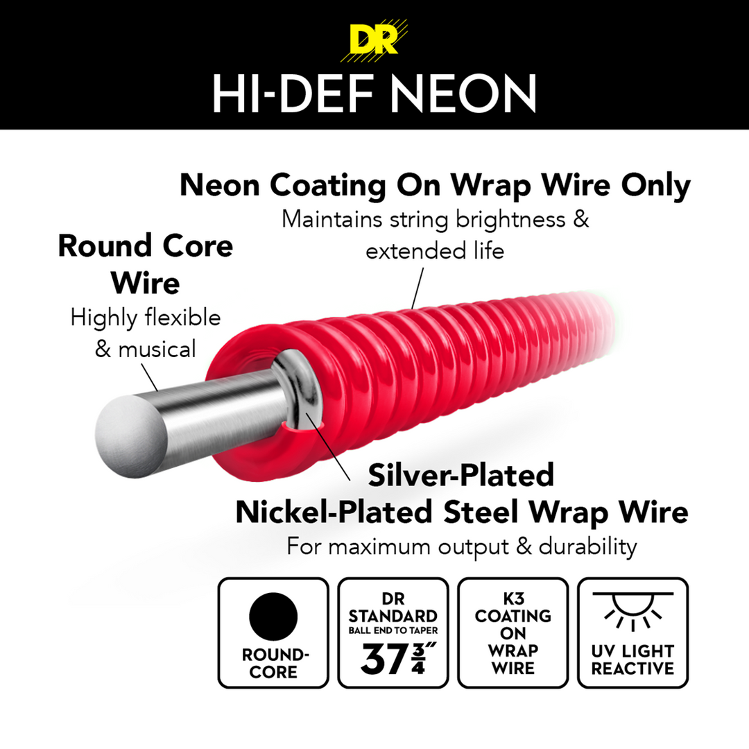 DR Strings HI-DEF NEON RED (NRB-45)- Cuerdas de Bajo Eléctrico