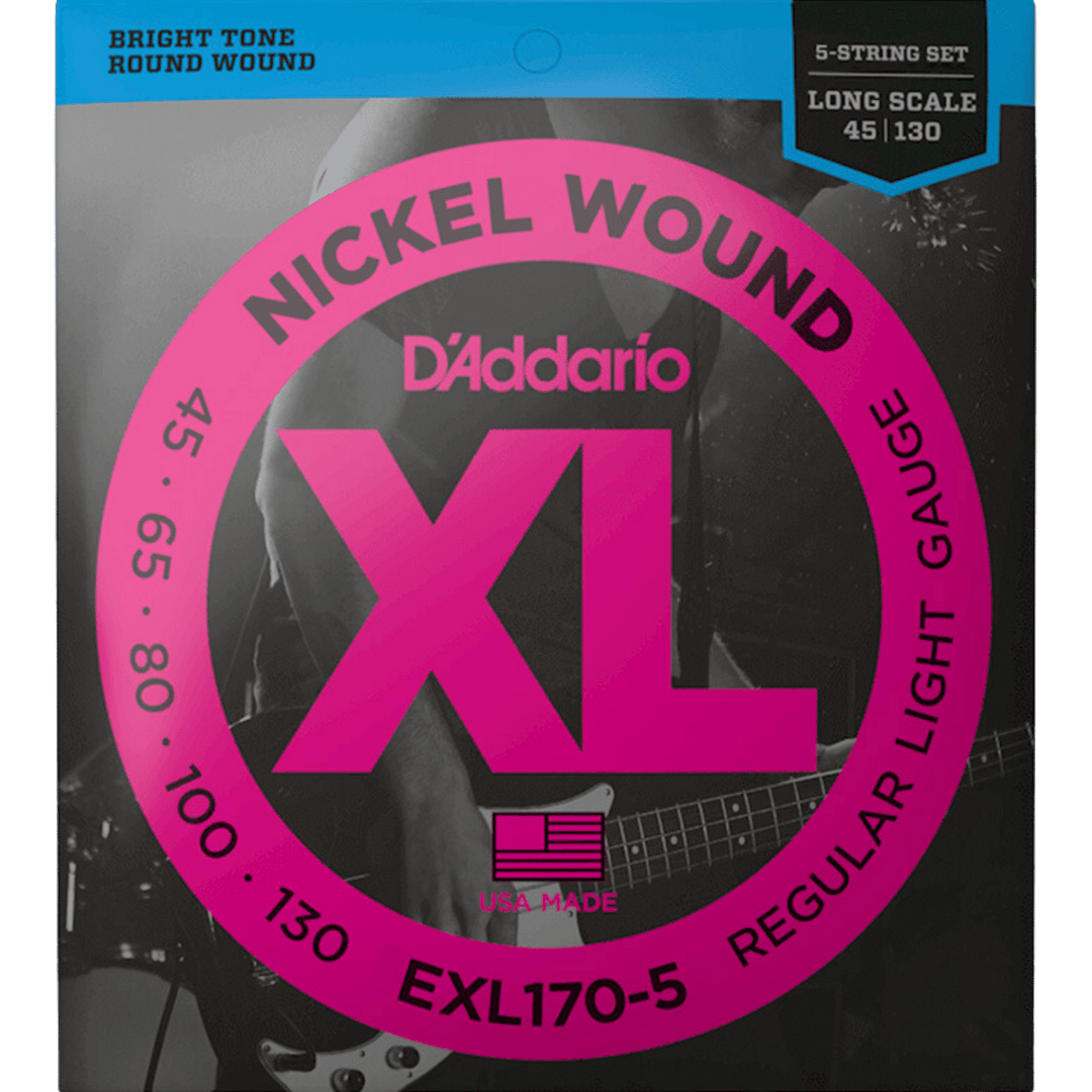 D'Addario Nickel Wound 5 (45-130) - Cuerdas de Bajo Eléctrico | Descripción: El juego más versátil y popular en todo el mundo para todos los estilos de ejecución. Aptas para bajos de escala larga con una longitud de escala de la cuerda de hasta 36 1/4 pul