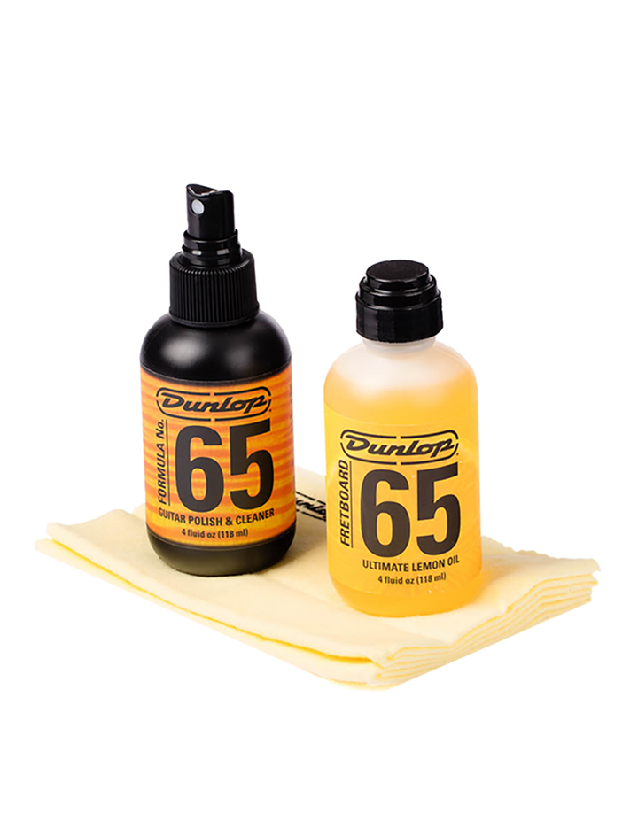 Dunlop 6503 Mantenimiento Guitarra/Bajo - Kit de Limpieza | Fretboard 65 Ultimate Lemon Oil y Formula 65 Polish son elegidos por músicos y técnicos de todo el mundo para mantener sus instrumentos en plena forma. Incluye: Formula 65 Polish Cleaner 118ml Ul