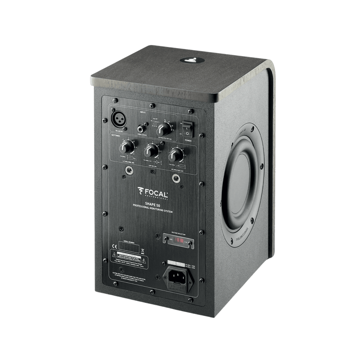 Focal Shape 50 - Monitor Estudio Activo 5" | Monitor de estudio activo de 2 vías diseñado para campo cercano. Incorpora un woofer de 5" con cono de lino, tweeter de cúpula invertida y dos radiadores pasivos laterales. Ofrece una respuesta en frecuencia de