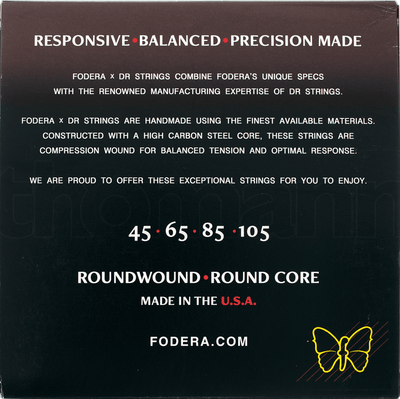 Fodera x DR 4 Strings Set Nickel Medium (45-105) - Cuerdas de Bajo Eléctrico | Descripción Fodera x DR Strings combina las especificaciones únicas de Fodera con la reconocida experiencia en fabricación de DR Strings. Estas cuerdas, hechas a mano con los m