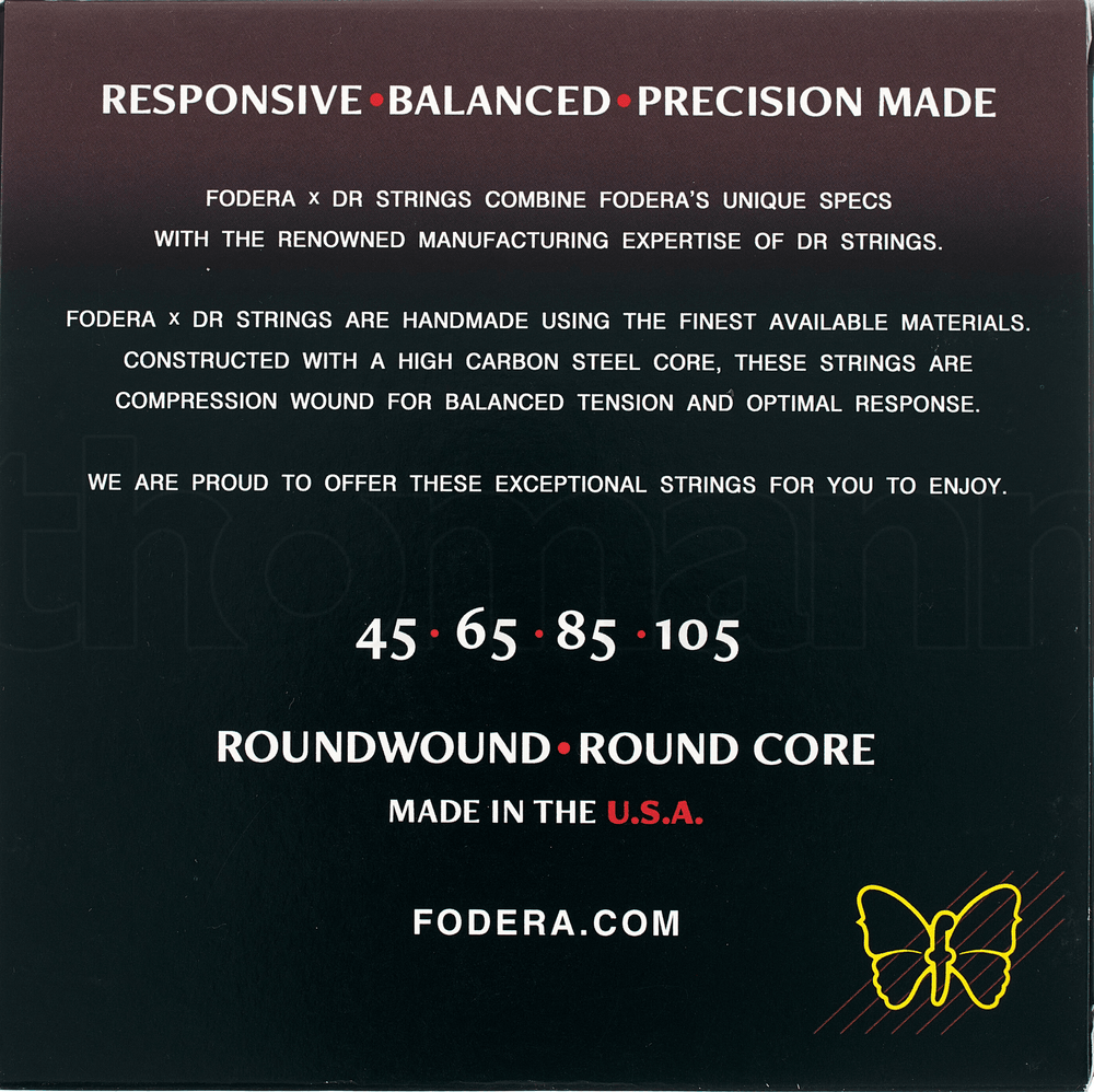 Fodera x DR 4 Strings Set Stainless Steel Medium (45-105) - Cuerdas de Bajo Eléctrico | Descripción Fodera x DR Strings combina las especificaciones únicas de Fodera con la reconocida experiencia en fabricación de DR Strings. Estas cuerdas, hechas a mano