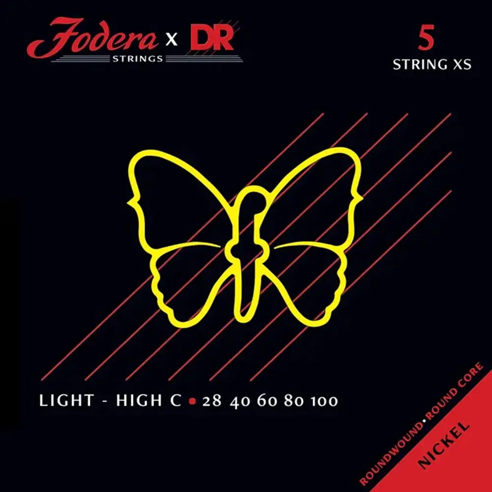 Fodera x DR 5 Strings Set Nickel Light / High C (28-105) - Cuerdas de Bajo Eléctrico | Descripción Fodera x DR Strings combina las especificaciones únicas de Fodera con la reconocida experiencia en fabricación de DR Strings. Estas cuerdas, hechas a mano c