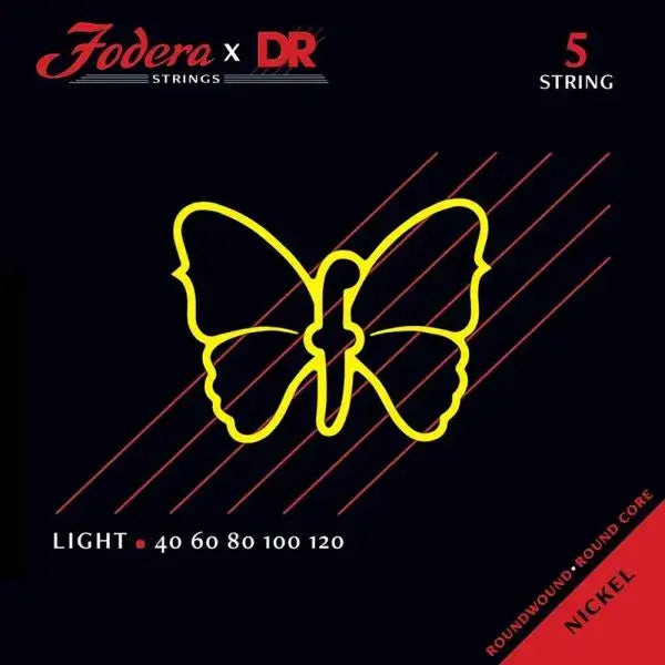 Fodera x DR 5 Strings Set Nickel Light (40-120) - Cuerdas de Bajo Eléctrico | Descripción Fodera x DR Strings combina las especificaciones únicas de Fodera con la reconocida experiencia en fabricación de DR Strings. Estas cuerdas, hechas a mano con los me