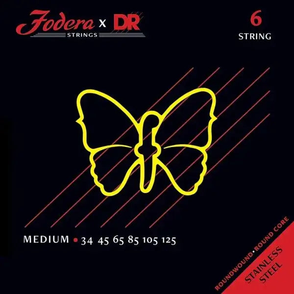Fodera x DR 6 Strings Set Stainless Steel Medium (34-125) - Cuerdas de Bajo Eléctrico | Descripción Fodera x DR Strings combina las especificaciones únicas de Fodera con la reconocida experiencia en fabricación de DR Strings. Estas cuerdas, hechas a mano