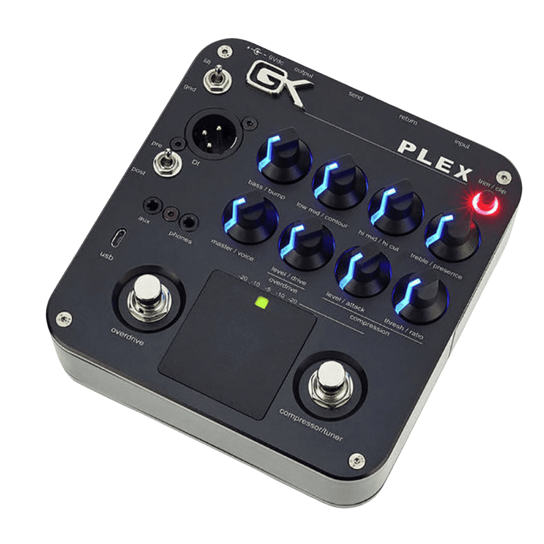 Gallien-Krueger PLEX - Pedal de Bajo | El pedal de bajo Gallien-Krueger PLEX Preamp ofrece un increíble arsenal de herramientas. Un ecualizador activo de 4 bandas brinda infinitas oportunidades para modelar el sonido. El control Contour de PLEX hará que l