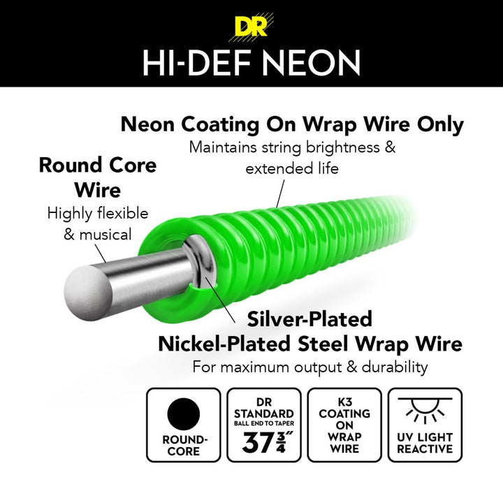 DR Strings HI-DEF NEON GREEN  (NGB5-45)- Cuerdas de Bajo Eléctrico