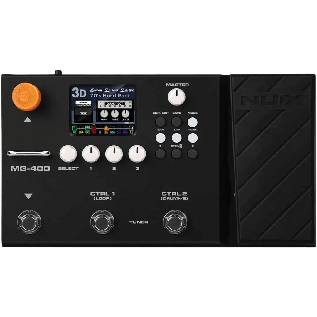 Nux MG400 - Pedalera multiefecto para guitarra | El NUX MG-400 es una pedalera asombrosa al igual que su modelo anterior, el MG-300. El MG-400 tiene 2 potentes chips DSP para el algoritmo de modelado de amplificador de white-box de alta definición (TS/AC-