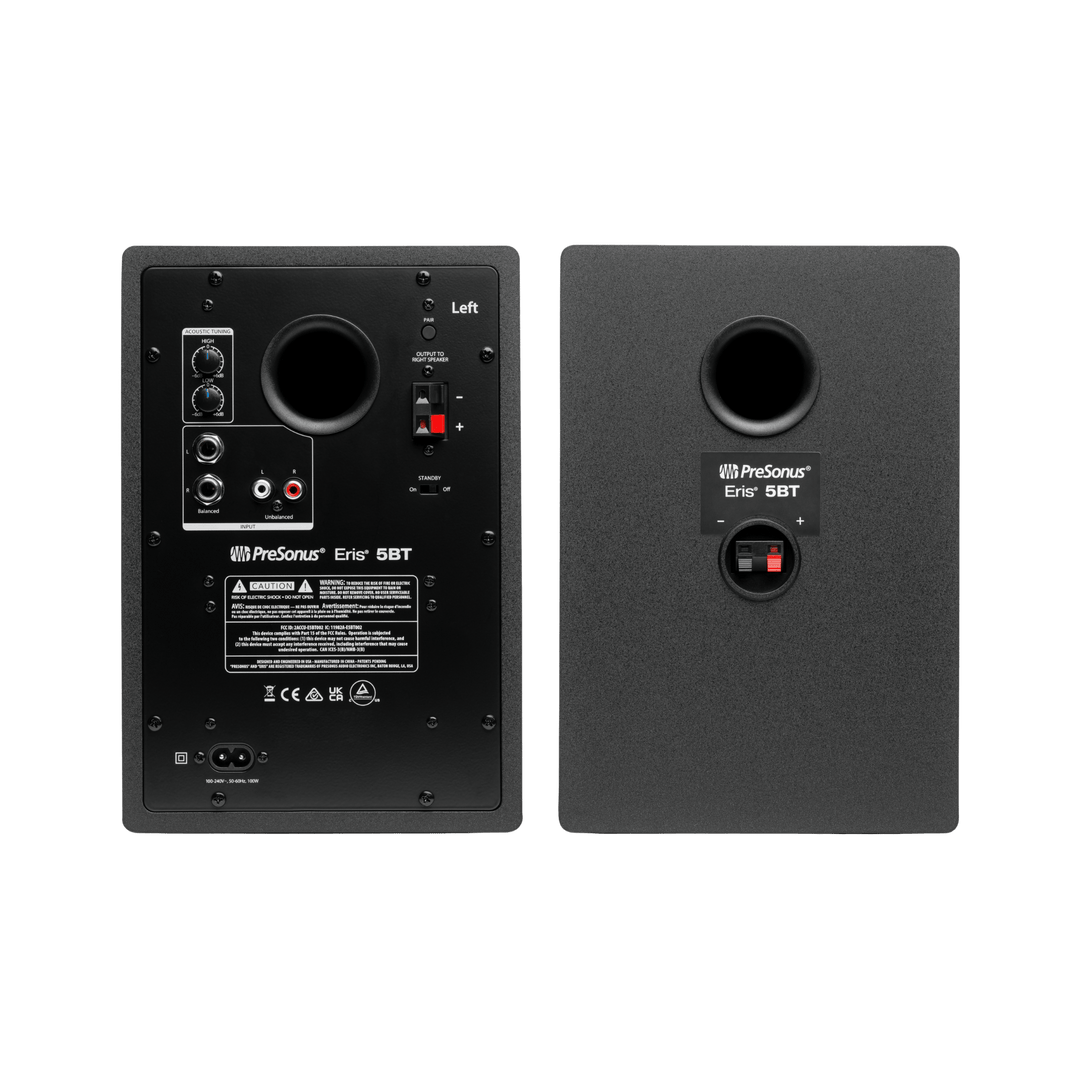 Presonus Eris E5BT - Monitores de Estudio Bluetooth (2da generación) | Par de monitores activos de estudio con woofer de 5,25" y tweeter de 1", diseñados para escucha precisa en campo cercano. Ofrecen 100 W de potencia total y conectividad Bluetooth 5.0 p