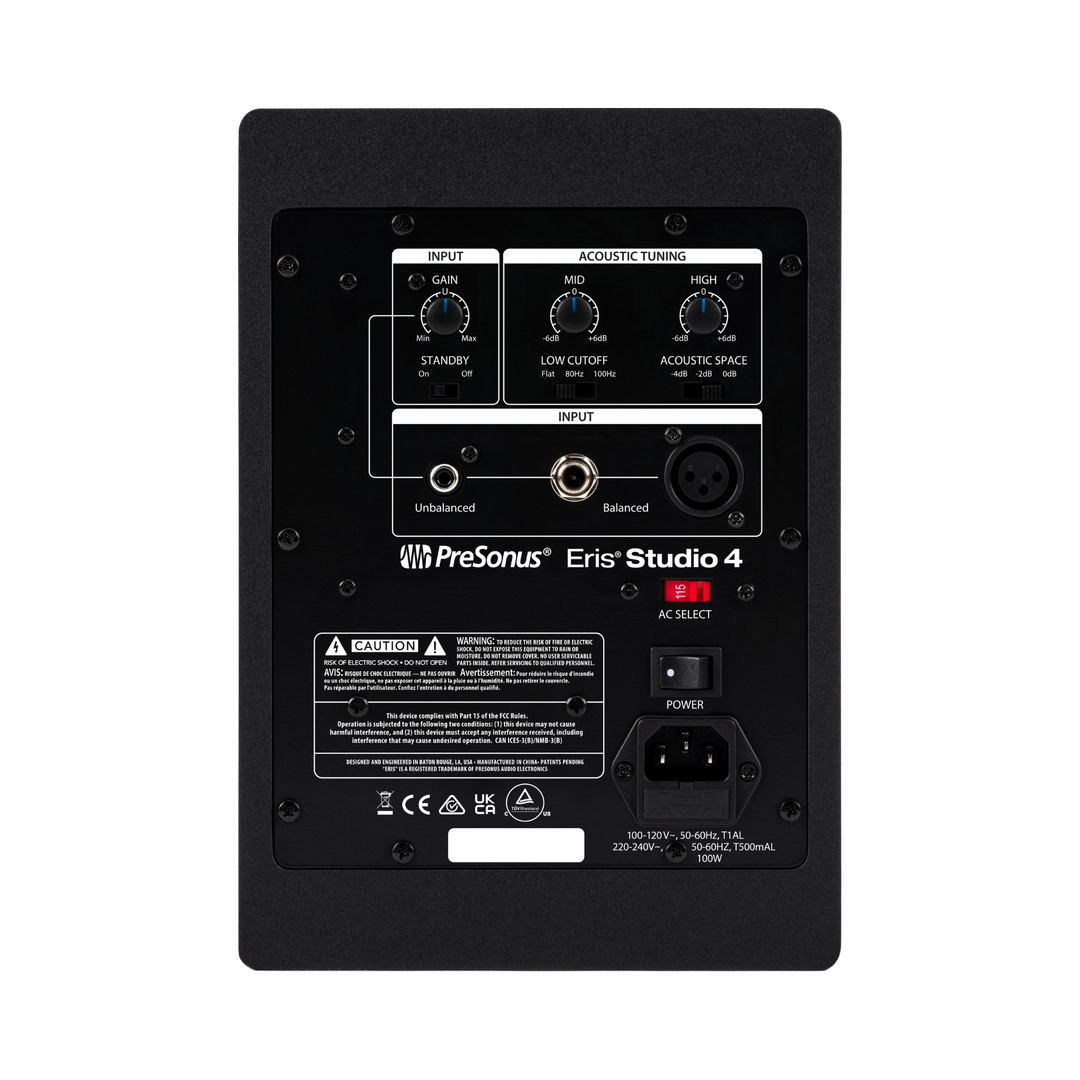 Presonus Eris ST4 - Monitor de Estudio Activo 4.5" | Monitor de estudio activo de 4,5" con diseño de dos vías y guía de onda EBM para una imagen estéreo precisa. Ofrece 50 W de potencia total y una respuesta en frecuencia de 55 Hz a 20 kHz. Incorpora cont
