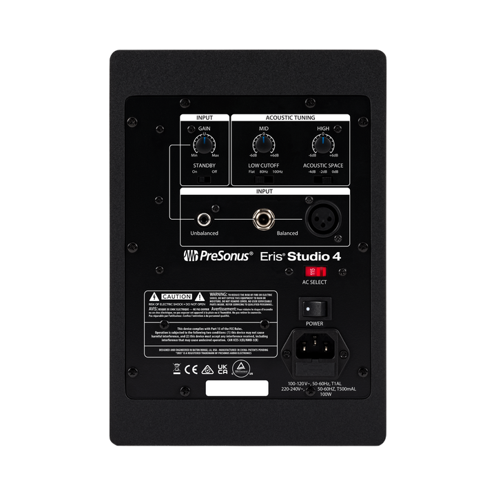 Presonus Eris ST4 - Monitor de Estudio Activo 4.5" | Monitor de estudio activo de 4,5" con diseño de dos vías y guía de onda EBM para una imagen estéreo precisa. Ofrece 50 W de potencia total y una respuesta en frecuencia de 55 Hz a 20 kHz. Incorpora cont