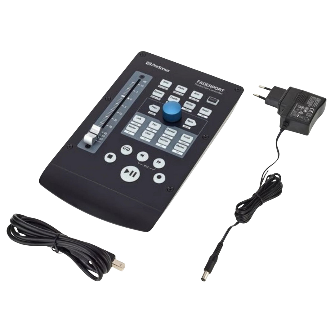 Presonus FaderPort v2 - Controlador de Superficie | Controlador de superficie compacto con un fader motorizado de 100 mm sensible al tacto. Ofrece controles dedicados para transporte, automatización, navegación y edición de plug-ins. Su codificador rotato