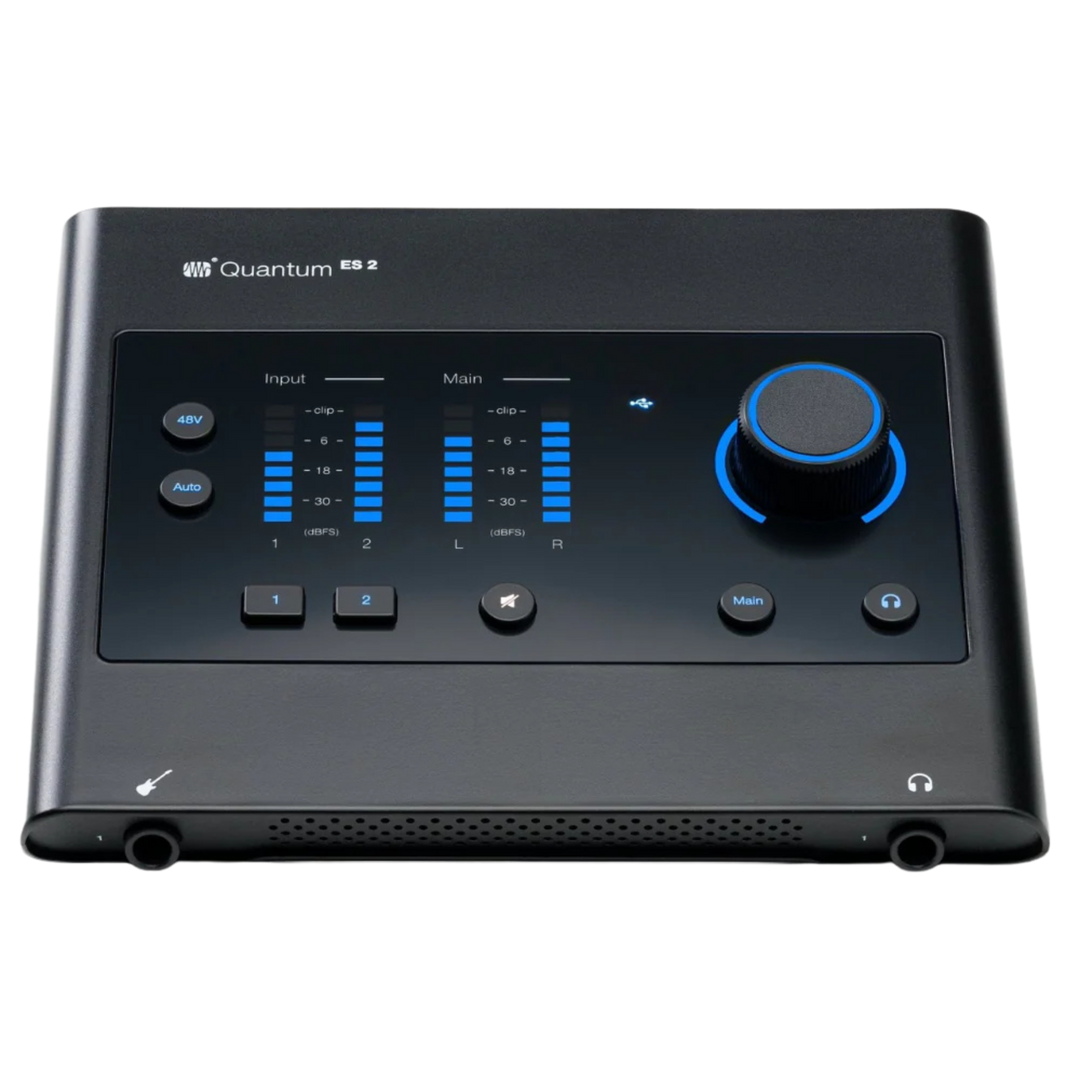 Presonus Quantum ES2 - Interfaz de Audio USB-C | Interfaz de audio USB-C con resolución de 24 bits y hasta 192 kHz. Incorpora dos preamplificadores MAX-HD con ganancia de hasta +75 dB y una entrada Hi-Z para instrumentos. Incluye salidas balanceadas para