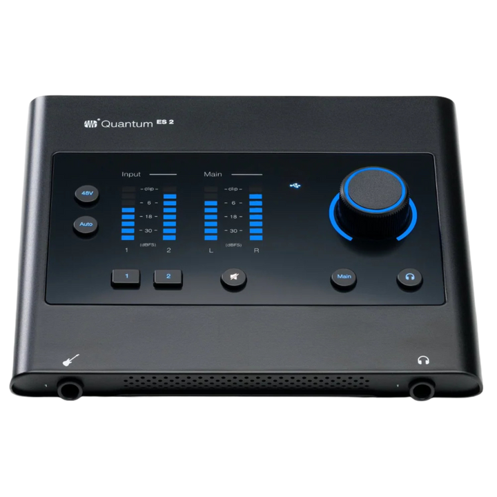 Presonus Quantum ES2 - Interfaz de Audio USB-C | Interfaz de audio USB-C con resolución de 24 bits y hasta 192 kHz. Incorpora dos preamplificadores MAX-HD con ganancia de hasta +75 dB y una entrada Hi-Z para instrumentos. Incluye salidas balanceadas para