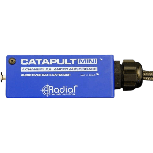 Radial Catapult Mini RX - Snake Cat5 de 4 canales | El Catapult Mini es un snake de audio pasivo y compacto que te permite enviar cuatro canales de audio analógico a través de un cable Ethernet estándar Cat 5 o Cat 6. Aporte Puerto RJ45 Salidas 4 x XLR ma