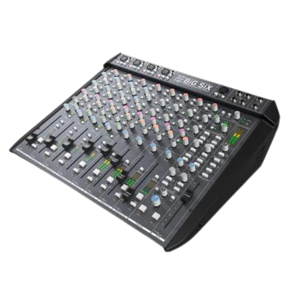 Solid State Logic Big Six - Mezclador de Estudio Analógico de 12 Canales e Interfaz | BiG SiX combina herramientas de producción de icónicas consolas de estudio SSL con lo último en flujo de trabajo híbrido. El famoso Bus Compressor de la serie G , ecuali