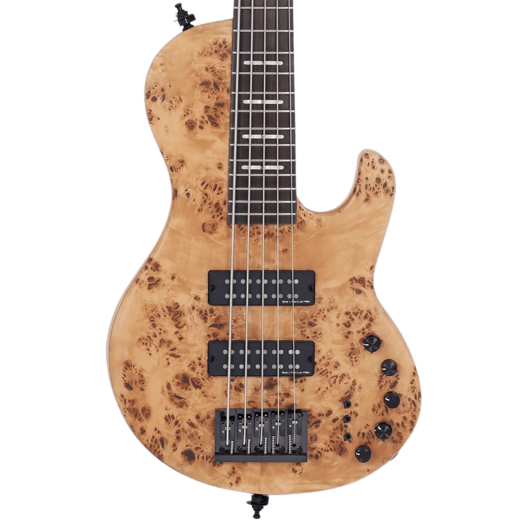 Sire F10-5 Poplar Burl - Bajo Eléctrico | F10 es el nuevo modelo de bajo de gama alta de Sire, elaborado exclusivamente con maderas y piezas de primera calidad que incluyen top de Buckeye Burl. Creado siguiendo las peticiones y consejos de numerosos artis