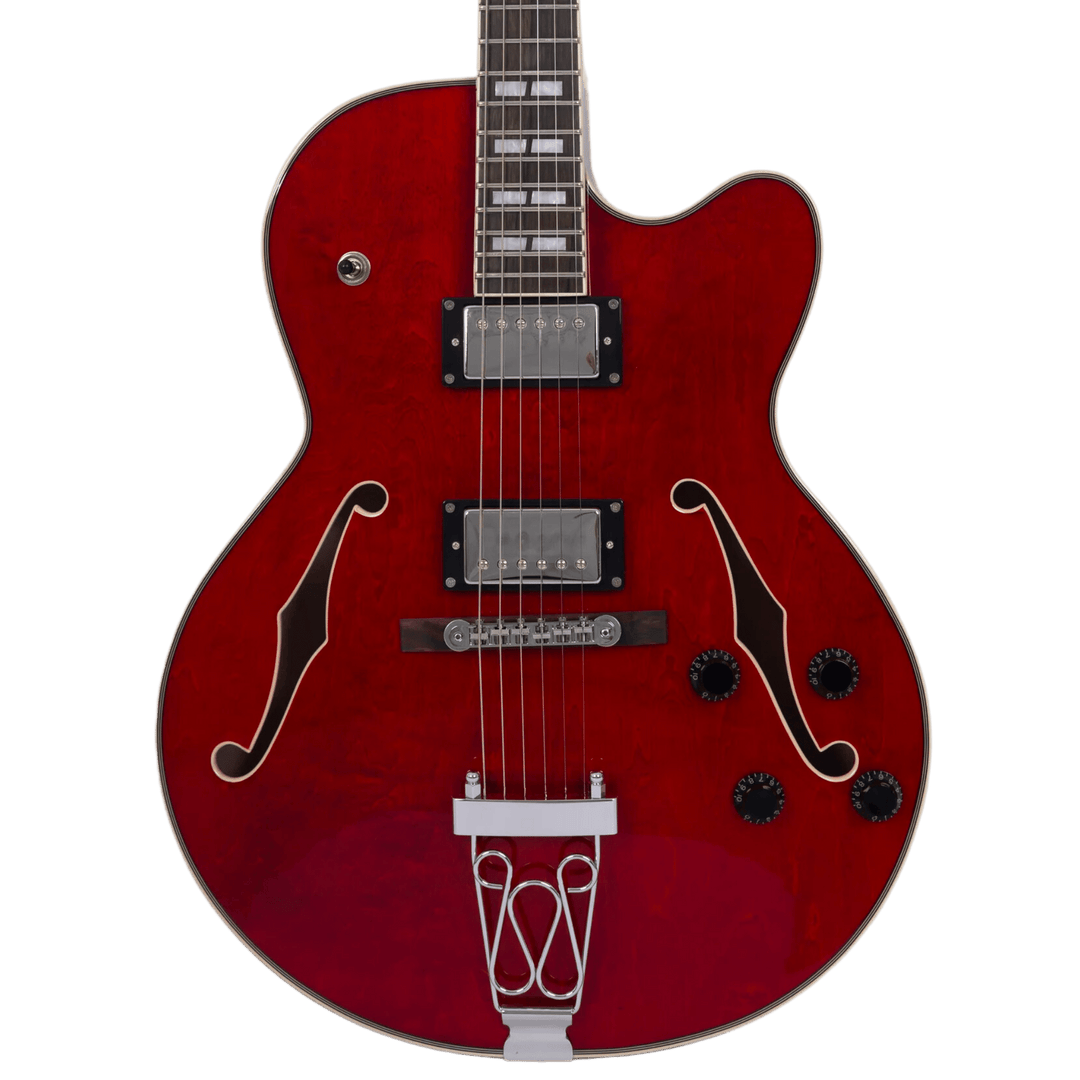Sire H7 F See Trough Red - Guitarra Eléctrica | La Guitarra Sire H7 fue diseñada según las especificaciones y preferencias exactas de su homónimo. Una adición a la serie existente H, que ahora presenta un cuerpo hueco de tamaño completo. Estamos seguros d