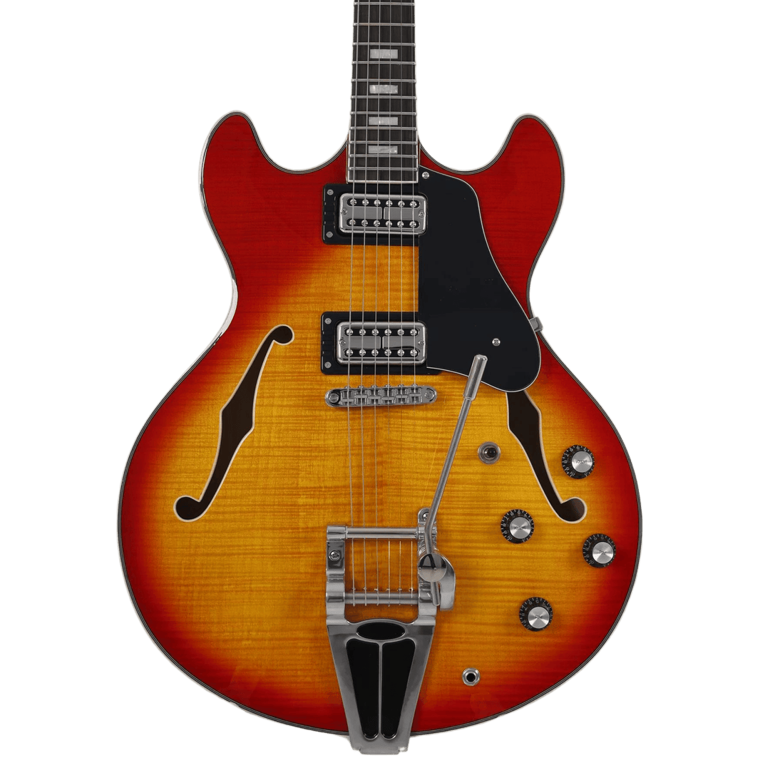 Sire H7 T Cherry Sunburst - Guitarra Eléctrica | La Guitarra Sire H7 fue diseñada según las especificaciones y preferencias exactas de su homónimo. Este modelo incorpora una unidad de trémolo al H7, atendiendo a aquellos que necesitan ese efecto en el pop
