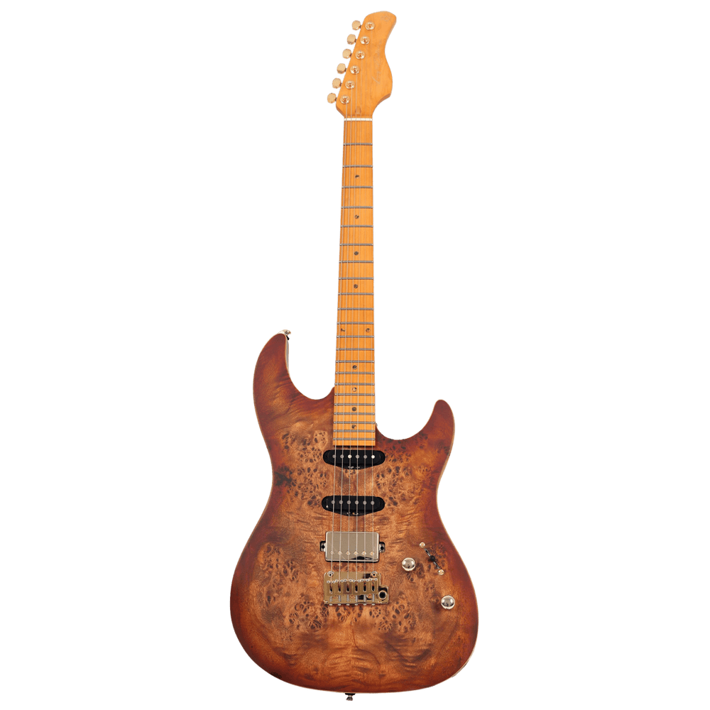 Sire S10 HSS Natural Burst - Guitarra Eléctrica | S10 SSS es el modelo de gama alta en la serie S, que presenta un cuerpo de Swamp Ash. Utiliza piezas de calidad comprobada, como las tres pastillas simples Duncan, puente de marca Gotoh y mástil con radio