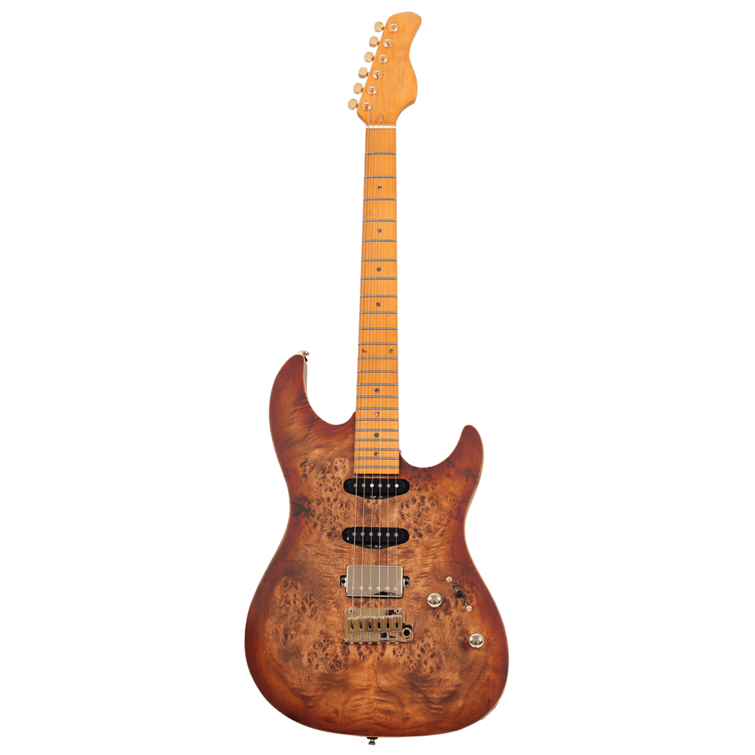 Sire S10 HSS Natural Burst - Guitarra Eléctrica | S10 SSS es el modelo de gama alta en la serie S, que presenta un cuerpo de Swamp Ash. Utiliza piezas de calidad comprobada, como las tres pastillas simples Duncan, puente de marca Gotoh y mástil con radio