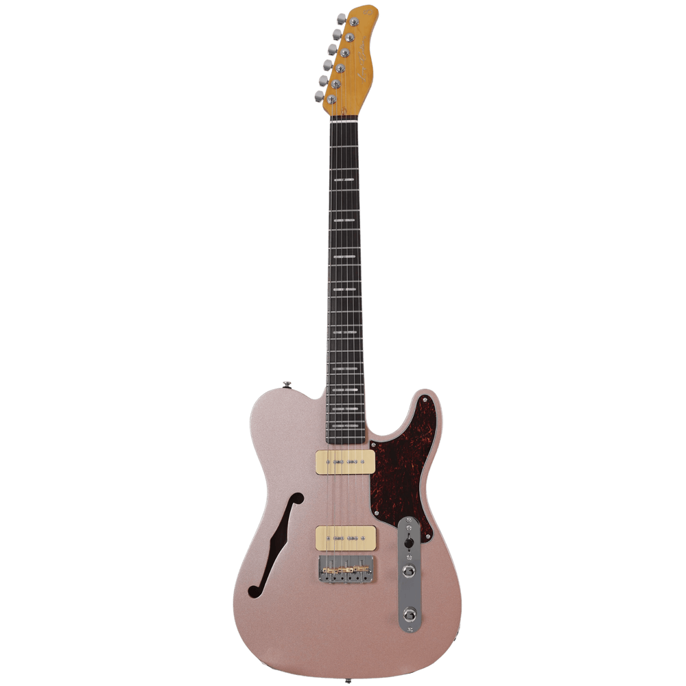 Sire T7 TM Rosegold - Guitarra Eléctrica | T7TM tiene una apariencia y un sonido más modernos. Compartiendo el mismo concepto, presenta dos pastillas P90 y un puente de trémolo, ofreciendo una mayor potencia de salida y una sensación moderna. Su versatili