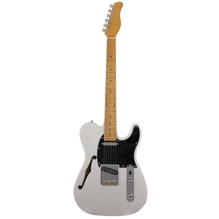 Sire T7 TV Silver - Guitarra Eléctrica | Una variante de cuerpo tipo T con cavidades que incluye un agujero en forma de 'F'. Llamados 'modelos Thinline', Sire presenta dos variaciones. El T7TV presenta el conjunto de pastillas LC Super-T. El añadido aguje