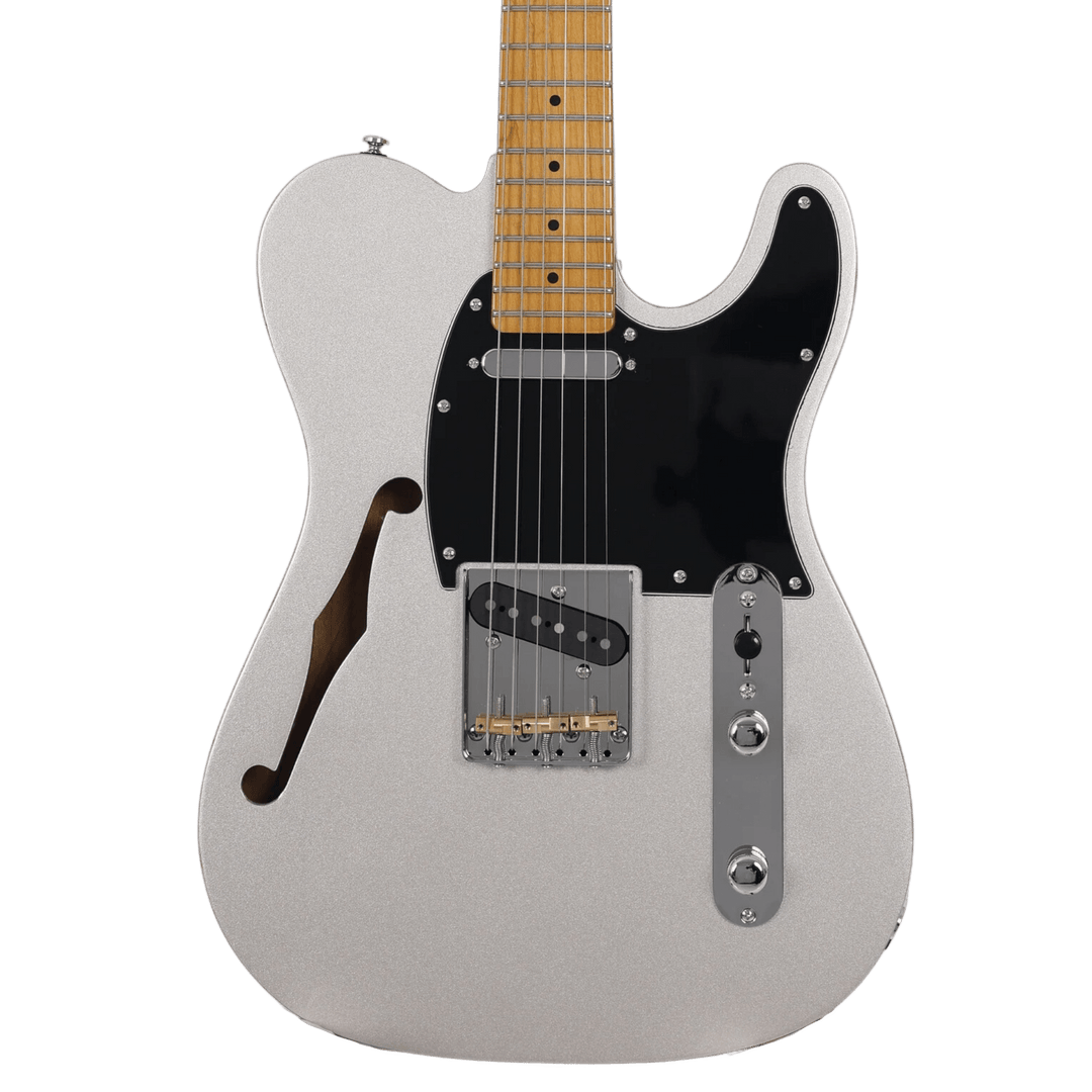 Sire T7 TV Silver - Guitarra Eléctrica | Una variante de cuerpo tipo T con cavidades que incluye un agujero en forma de 'F'. Llamados 'modelos Thinline', Sire presenta dos variaciones. El T7TV presenta el conjunto de pastillas LC Super-T. El añadido aguje