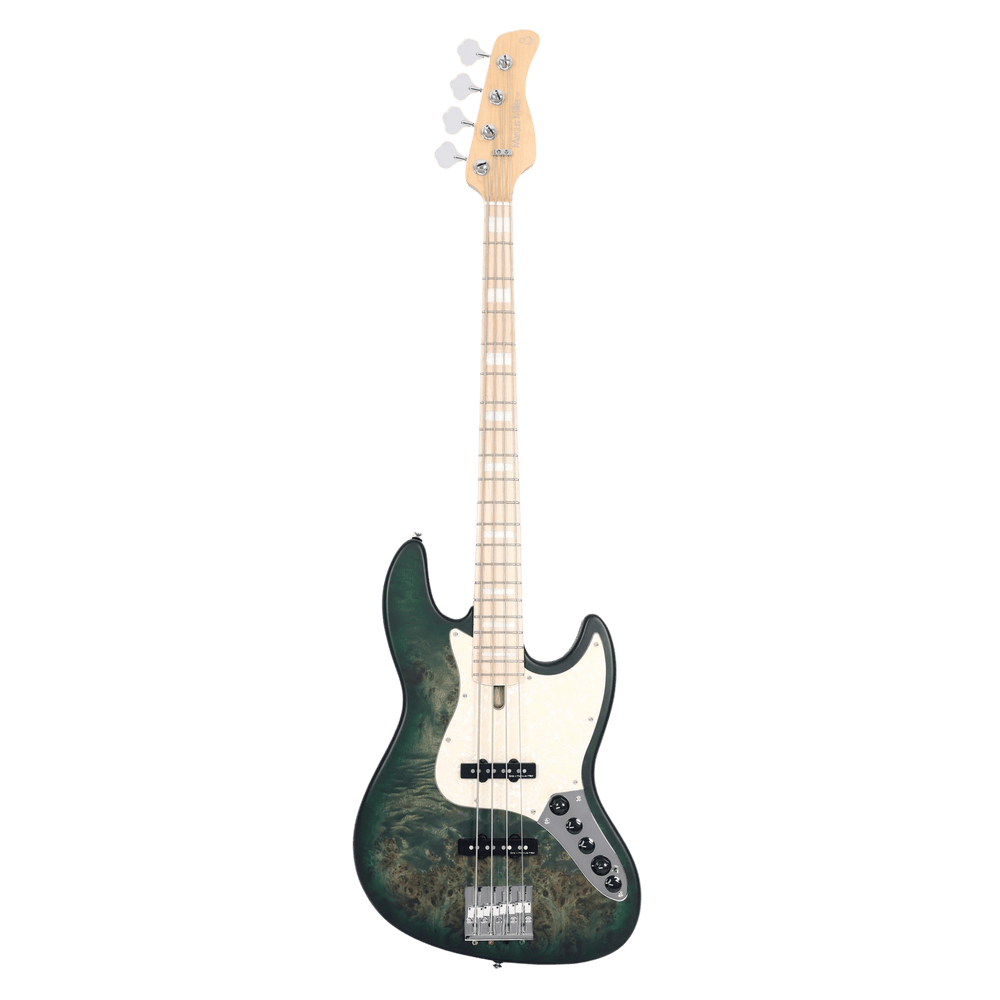 Sire V7 Ash Reissue Transparent Green Poplar Burl Satin (2nd Gen) - Bajo Eléctrico | Esta variante fue descontinuada debido a un desequilibrio global en el suministro de madera de fresno Swamp Ash en 2021. Anteriormente, era un modelo emblemático y recibi