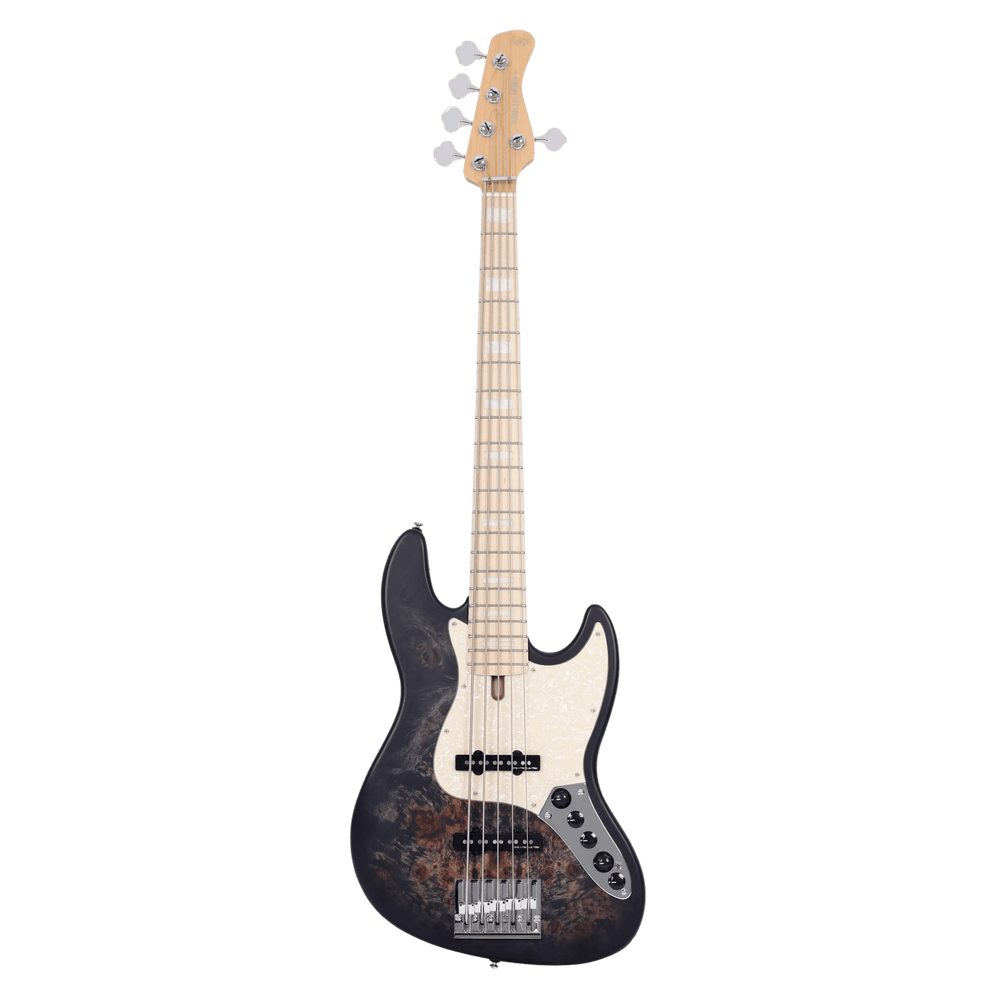 Sire V7 Ash-5 Reissue Transparent Black Poplar Burl Satin (2nd Gen) - Bajo Eléctrico | Esta variante fue descontinuada debido a un desequilibrio global en el suministro de madera de fresno Swamp Ash en 2021. Anteriormente, era un modelo emblemático y reci