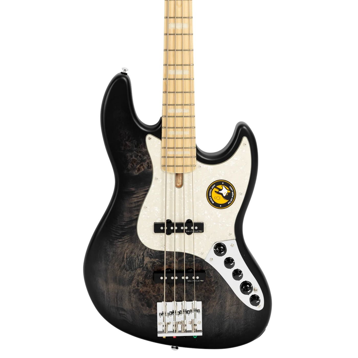 Sire V7 Ash Reissue Transparent Black Poplar Burl Satin (2nd Gen) - Bajo Eléctrico | Esta variante fue descontinuada debido a un desequilibrio global en el suministro de madera de fresno Swamp Ash en 2021. Anteriormente, era un modelo emblemático y recibi