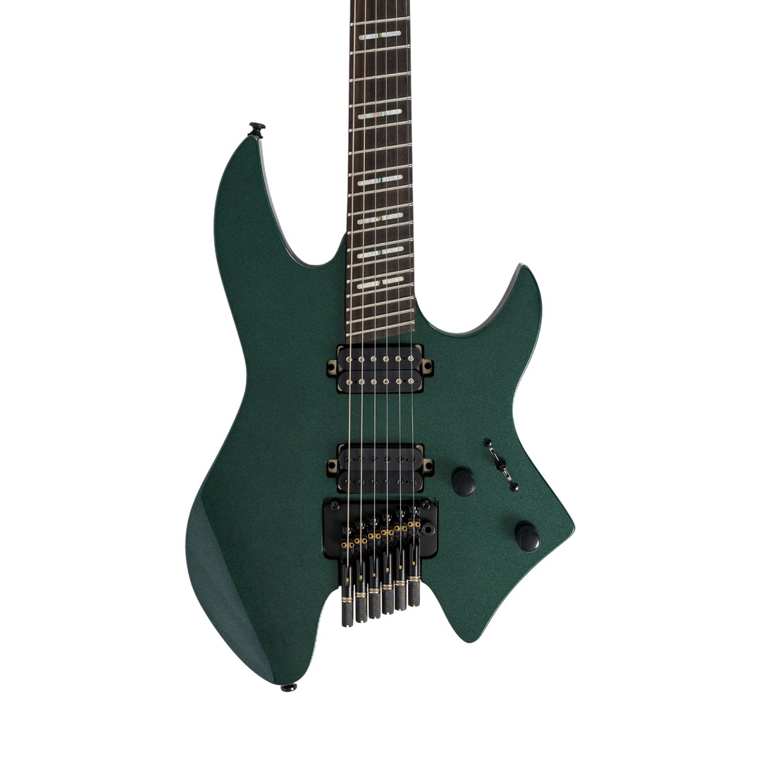 Sire X6 Headless Metallic Green - Guitarra Eléctrica | Cuerpo • Modelo: Sire X-Headless Shape • Madera: Mahogany• Top: Maple • Terminación: Metallic Green Gloss Brazo • Madera: Hard Maple (Reverse Head Shape)• Perfil: C-Shape• Terminación: Gloss • Escala: