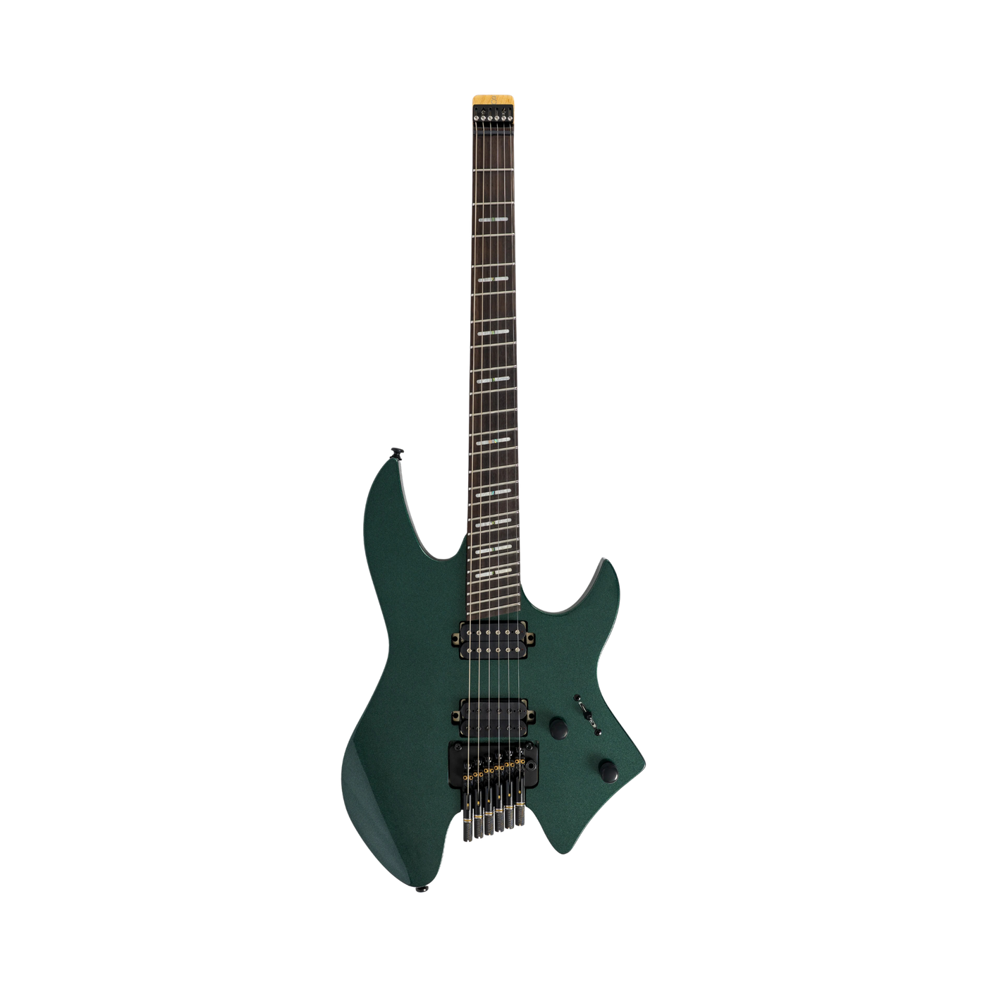 Sire X6 Headless Metallic Green - Guitarra Eléctrica | Cuerpo • Modelo: Sire X-Headless Shape • Madera: Mahogany• Top: Maple • Terminación: Metallic Green Gloss Brazo • Madera: Hard Maple (Reverse Head Shape)• Perfil: C-Shape• Terminación: Gloss • Escala: