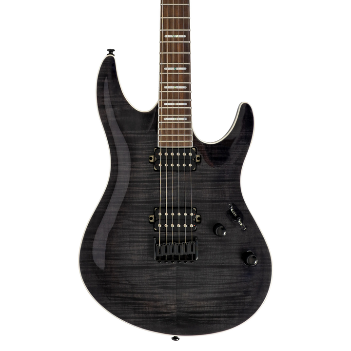 Sire Y5 Transparent Black - Guitarra Eléctrica | Cuerpo • Modelo: Sire Modern Rock Shape • Madera: Alder• Top: Flame Veneer• Terminación: Transparent Blue, Gloss Brazo • Madera: Hard Maple (Reverse Head Shape)• Perfil: C-Shape• Terminación: Gloss • Escala