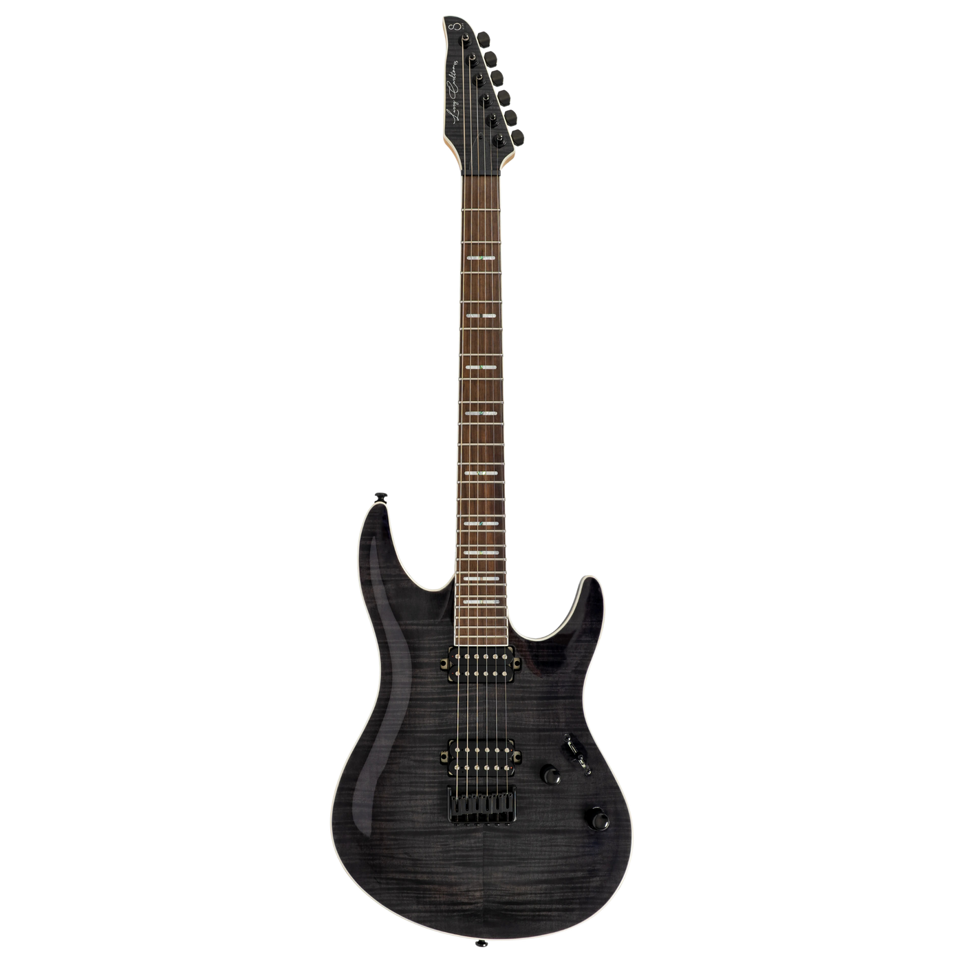 Sire Y5 Transparent Black - Guitarra Eléctrica | Cuerpo • Modelo: Sire Modern Rock Shape • Madera: Alder• Top: Flame Veneer• Terminación: Transparent Blue, Gloss Brazo • Madera: Hard Maple (Reverse Head Shape)• Perfil: C-Shape• Terminación: Gloss • Escala