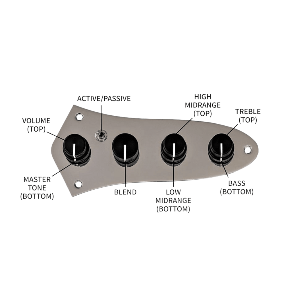TrickFish J-Core Jazz Plate Preamp 4-Band with knobs - Preamplificador Interno para Bajo | El preamplificador J-Core lleva nuestro aclamado Flexcore Onboard Bass Preamp al siguiente nivel —ahora en un diseño práctico tipo drop-in para Jazz Bass. Sin modif