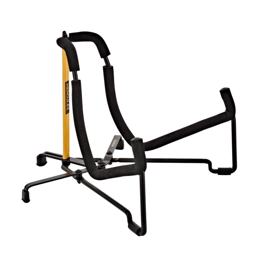 Hercules GS301B - Atril Guitarra o Bajo Acústico | Atril para guitarra acústica marca Hercules fabricado en una combinación de aluminio y fibra plástica. Se pliega y queda totalmente plano para un transporte fácil. Un atril compacto y de bajo peso compati