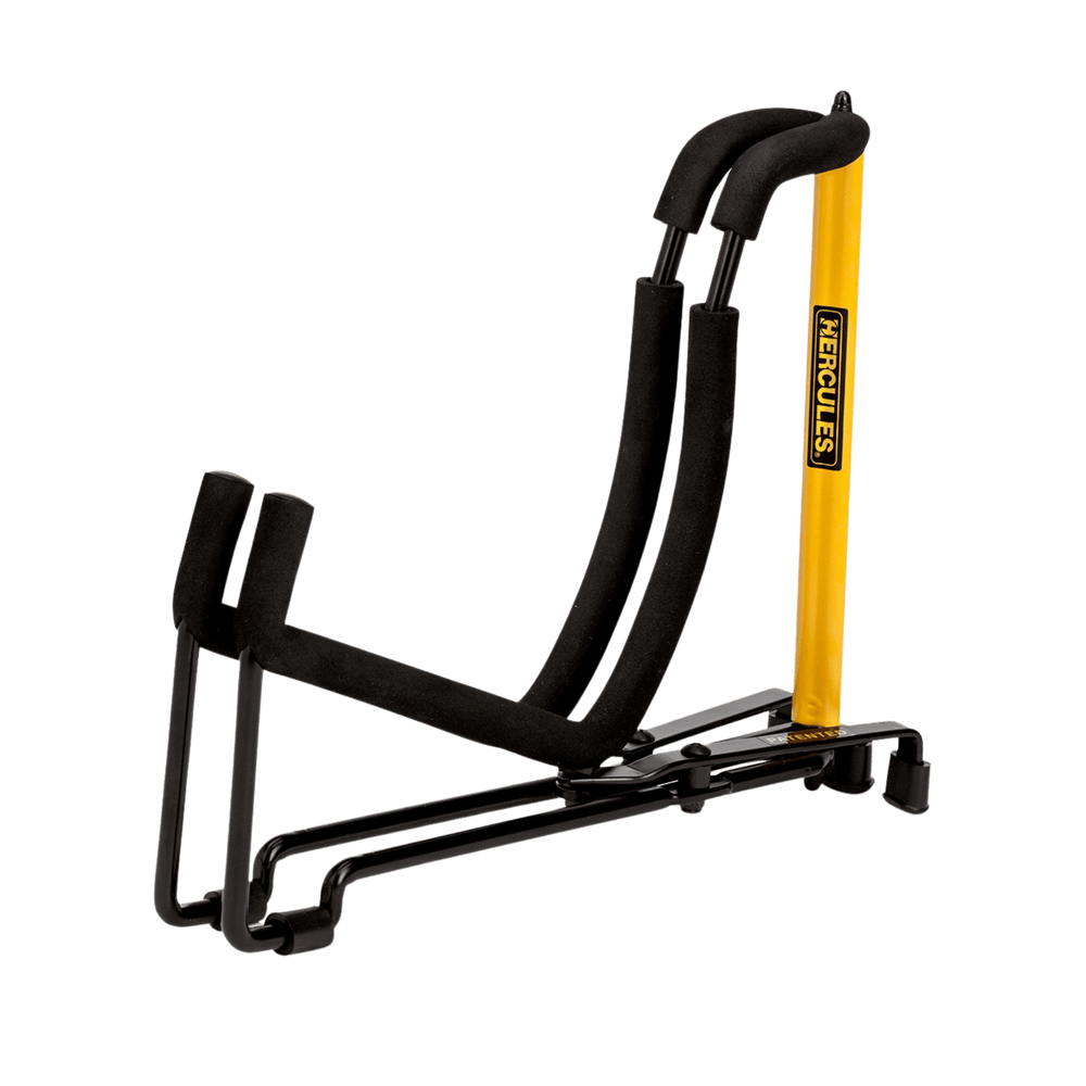 Hercules GS301B - Atril Guitarra o Bajo Acústico | Atril para guitarra acústica marca Hercules fabricado en una combinación de aluminio y fibra plástica. Se pliega y queda totalmente plano para un transporte fácil. Un atril compacto y de bajo peso compati