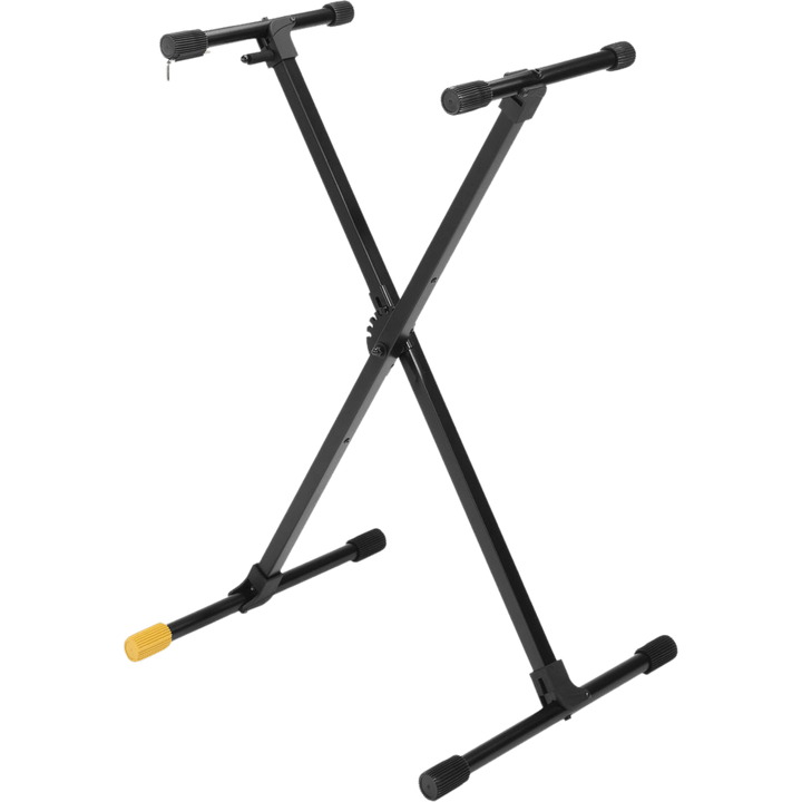 Hercules KS118B BK - Atril Teclado Plegable | Atril para teclados base metálica liviano de doble barra cruzada y seguro push/pull, es plegable a 5 posiciones, superficies antideslizantes. útil para sobreponer pianos de peso mediano y pesado. Diseño clásic