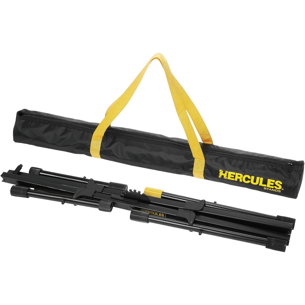 Hercules KS118B BK - Atril Teclado Plegable | Atril para teclados base metálica liviano de doble barra cruzada y seguro push/pull, es plegable a 5 posiciones, superficies antideslizantes. útil para sobreponer pianos de peso mediano y pesado. Diseño clásic