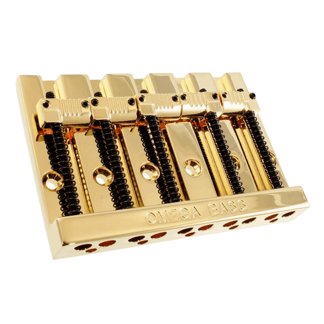Omega Bass 5 (Gold) | El Puente de bajo Omega es el upgrade perfecto para tu instrumento. Inspirado en el legendario puente Leo Quan Badass, su aleación de alta densidad le otorga una masa superior al común de los puentes y un sustain superior. Material •